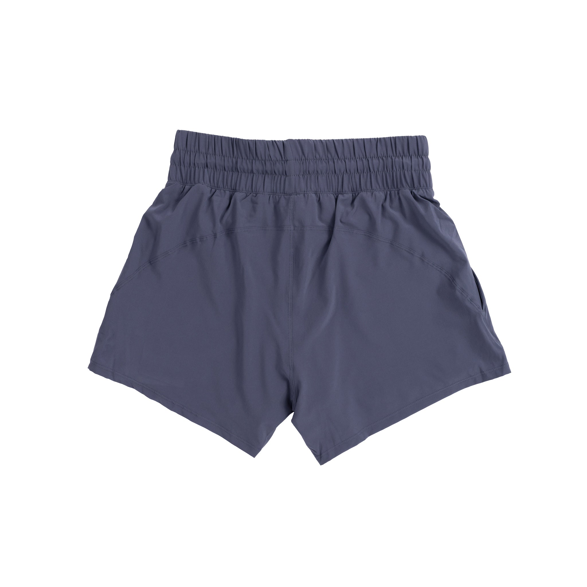 Back view of LIVE A GREAT STORY gray active women's shorts