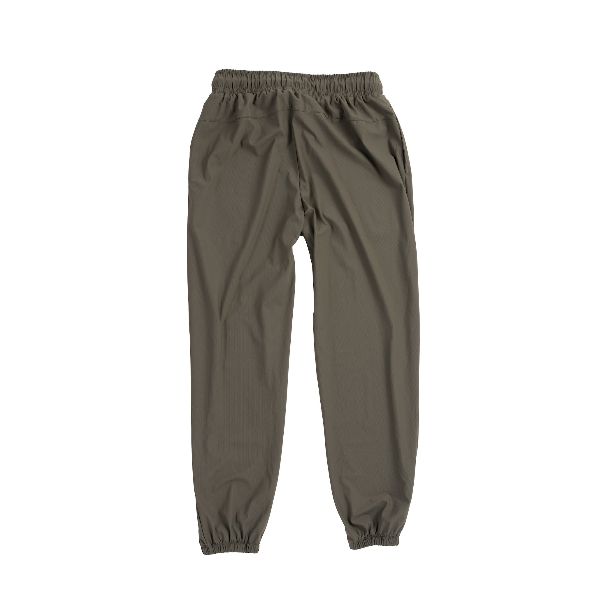 A back view of green LIVE A GREAT STORY athletic jogger pants