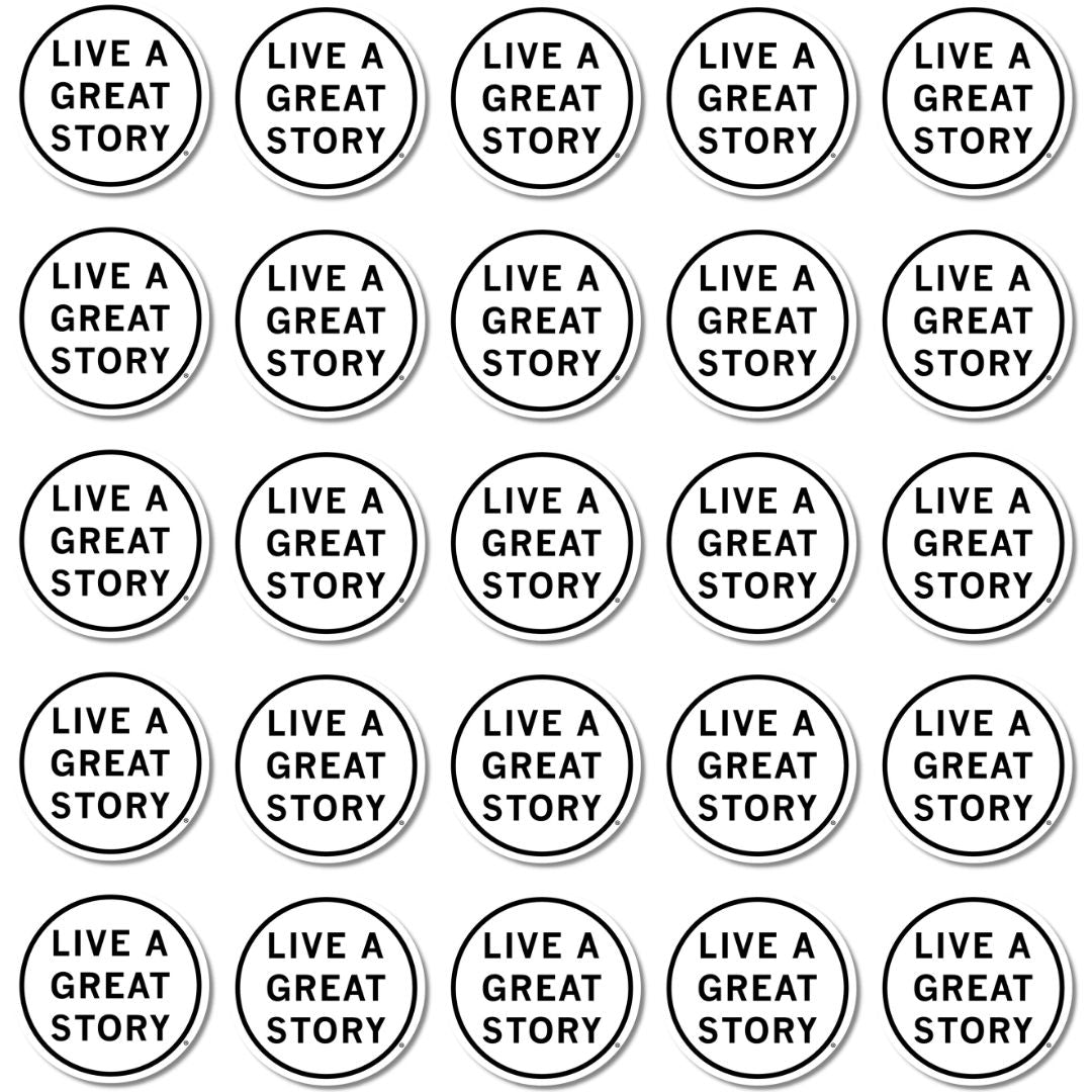 A white LIVE A GREAT STORY Inspiration Sticker 25 Pack