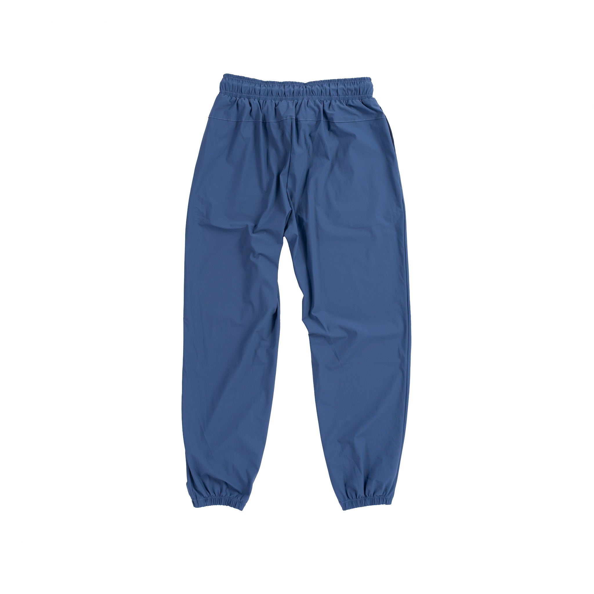 A back view of blue LIVE A GREAT STORY athletic jogger pants