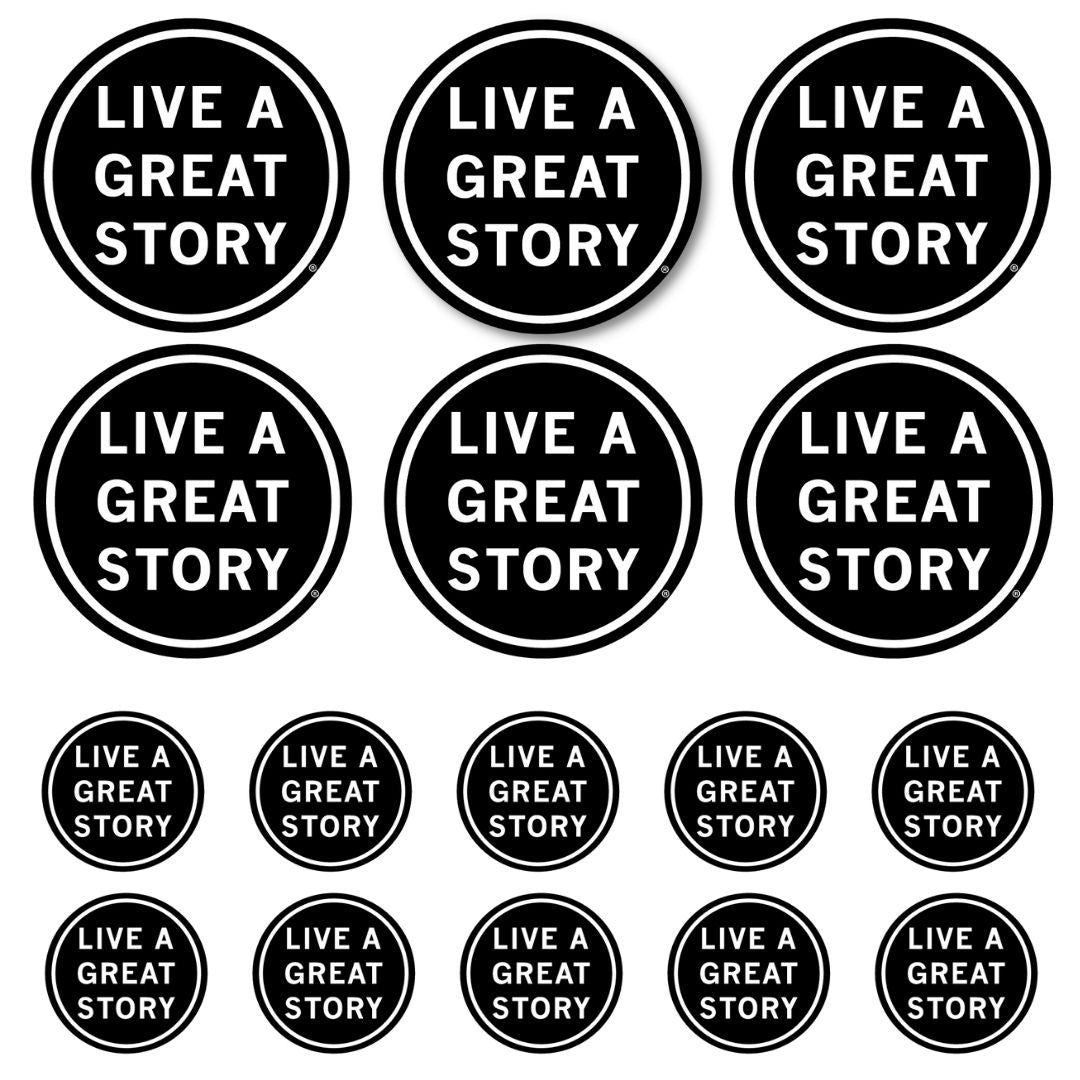 A black Inspiration Sticker Pack with six 4" and ten 2" stickers