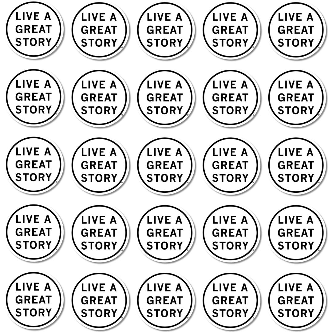 A white LIVE A GREAT STORY Inspiration Sticker 25 Pack 